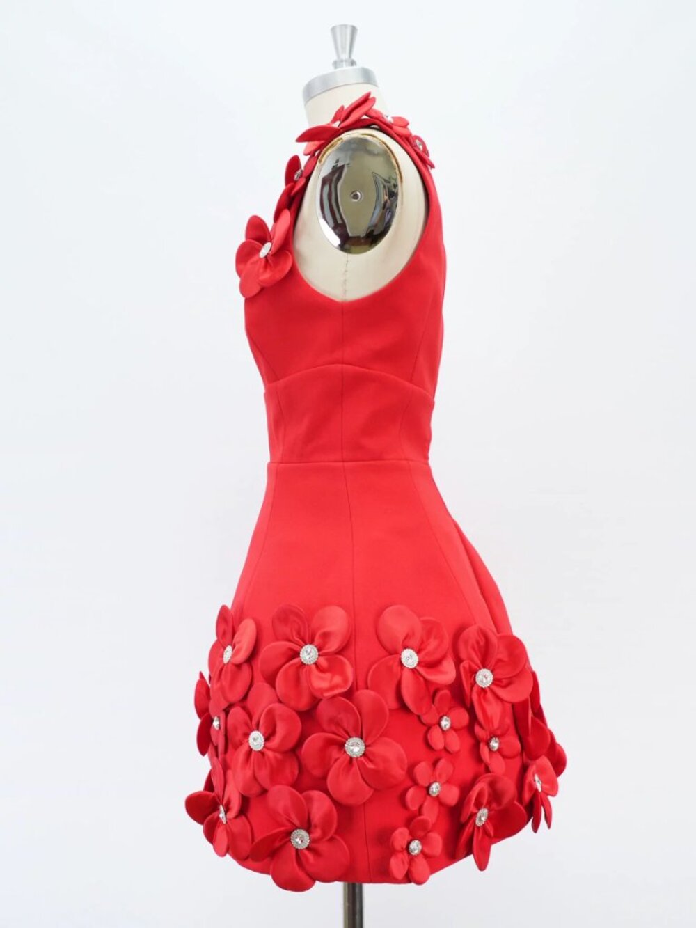 Bronx and Banco Estelle Mini Dress XS/S/M Red 3d Floral V-neck Party Cocktail - Picture 7 of 10